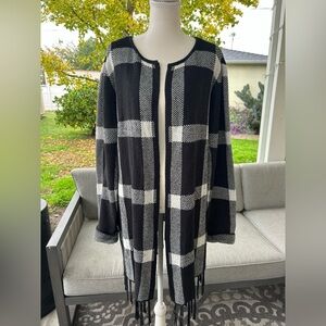 Adrienne Vittadini Open Cardigan with Fringed Bottom